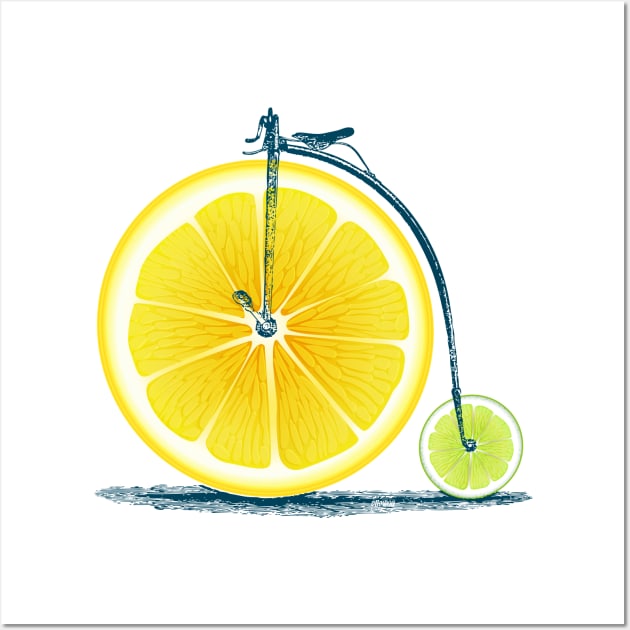 Vintage Lemon Lime Bike with Retro Cycle Frame Look and Lemon and Green Citrus Wheels, where you sit on Top of Lemon Wall Art by Olloway